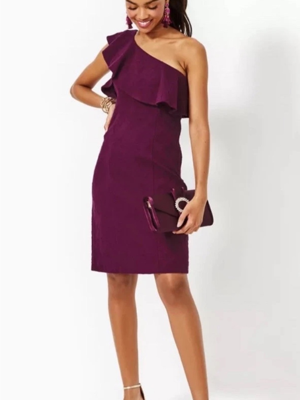 Lilly Pulitzer One-Shoulder Ruffle Dress in Plum